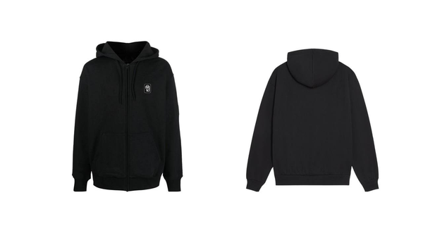 Qarma Owl Patch Zipped Hoodie - Black (TS168)