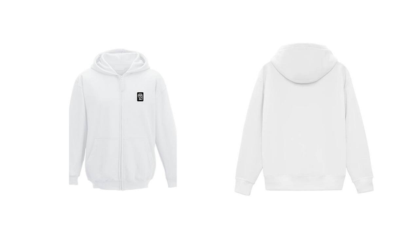 Qarma Owl Patch Zipped Hoodie - White (TS170)