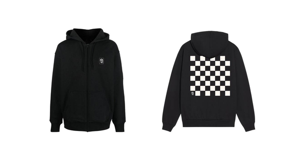 Qarma Ruums Chessboard Zipped Hoodie - Black (TS171)
