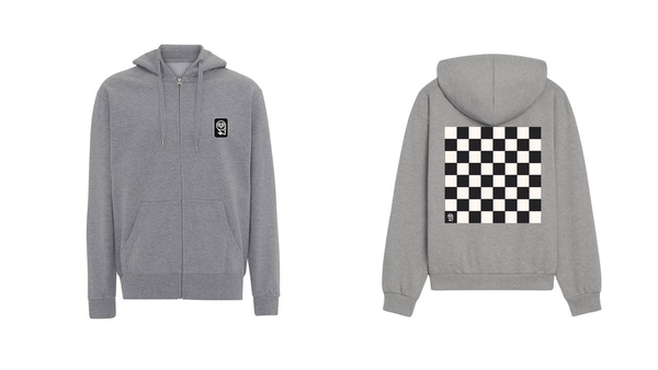 Qarma Ruums Chessboard Zipped Hoodie - Grey (TS172)