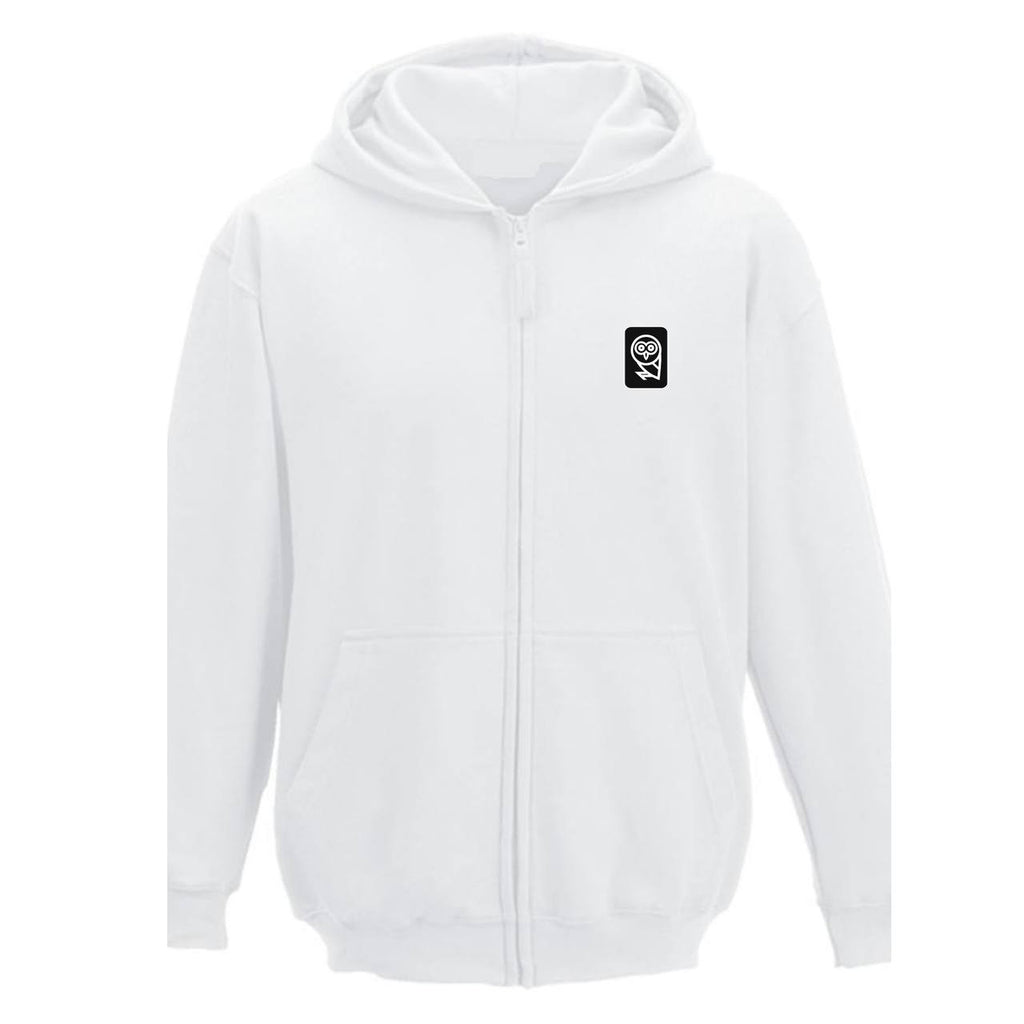 Qarma Owl Patch Zipped Hoodie - White (TS170)