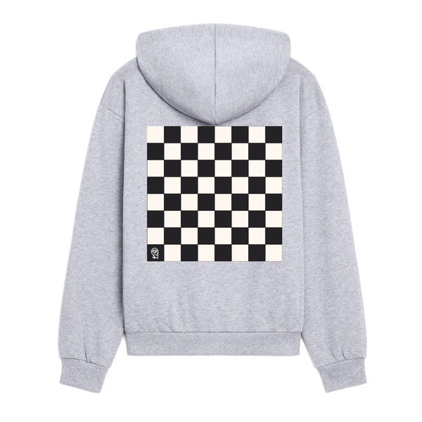 Qarma Ruums Chessboard Zipped Hoodie - Grey (TS172)